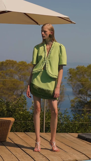 Lime Green Ruffled Trim Skirt Set