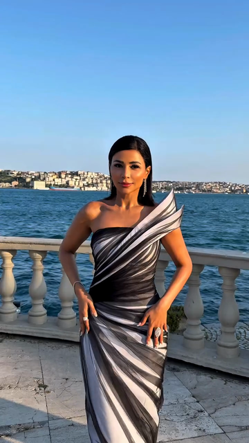 Black & White Striped One - Shoulder Maxi Dress