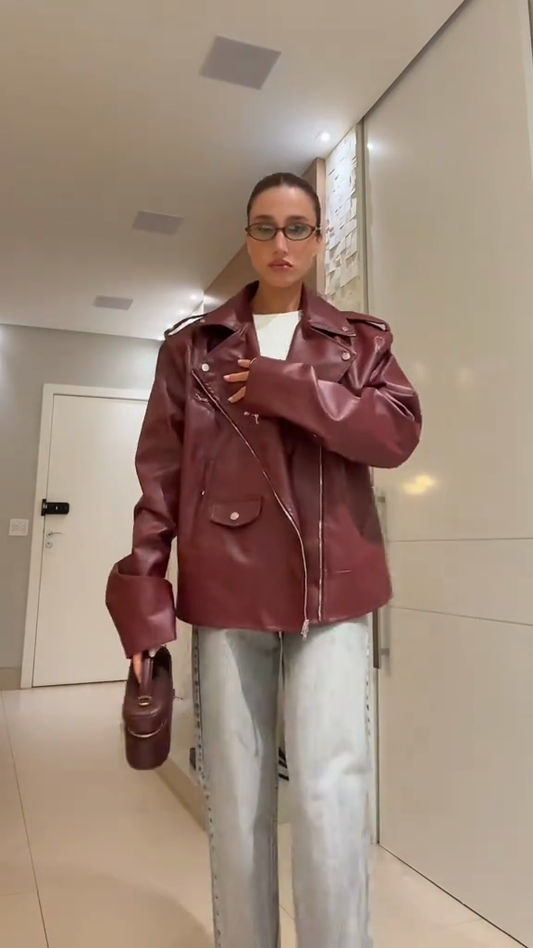 Burgundy Leather Biker Jacket