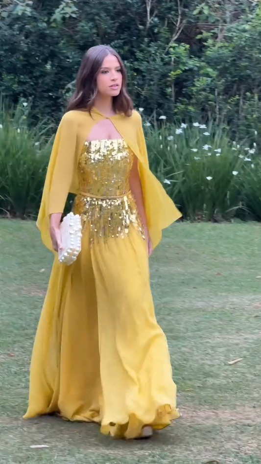 yellow sequin dress