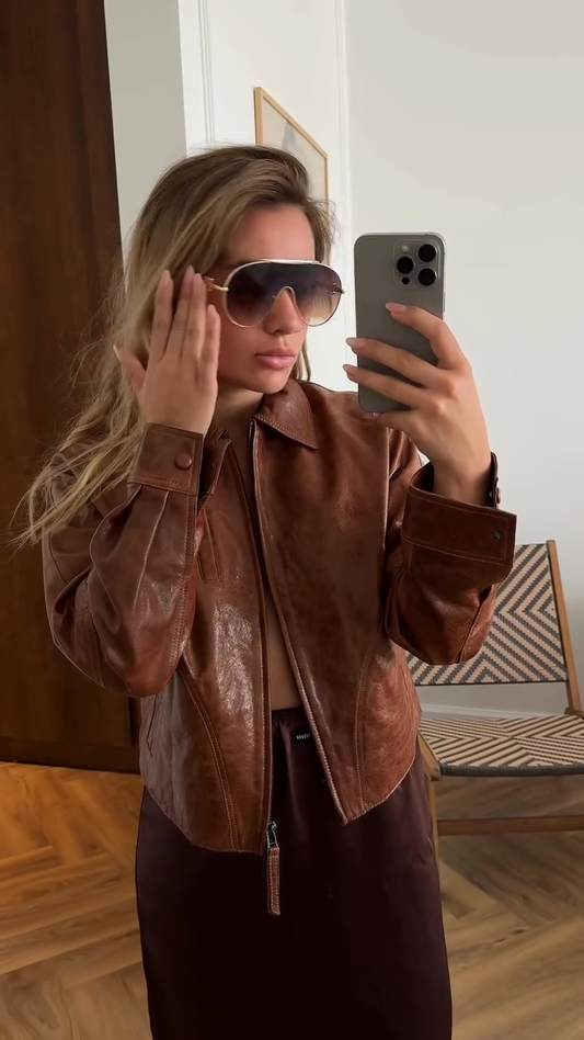 Brown Cropped Leather Jacket