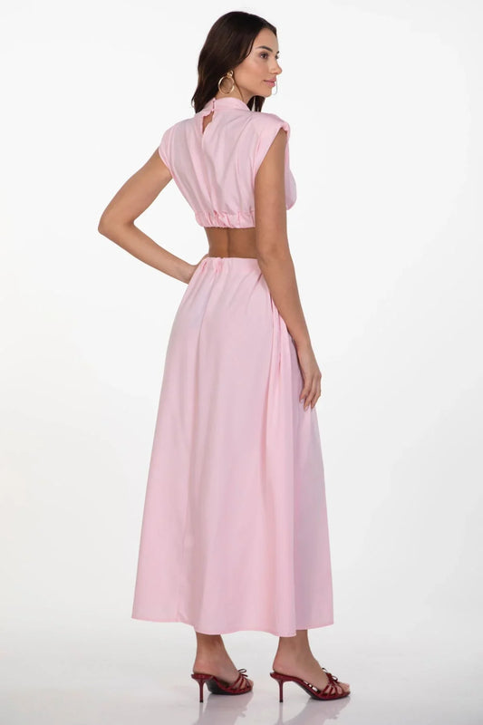 Pink Mock - Neck Cutout Midi Dress