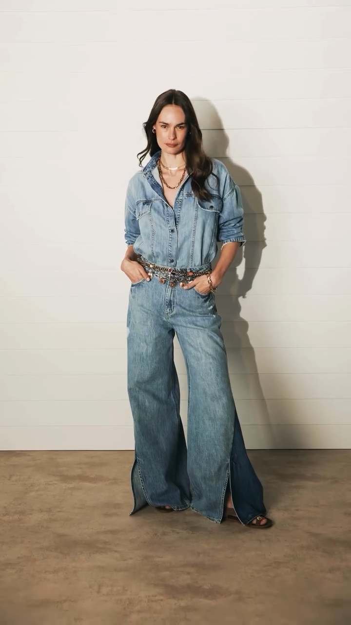 Denim Outfit with Embellished Belt