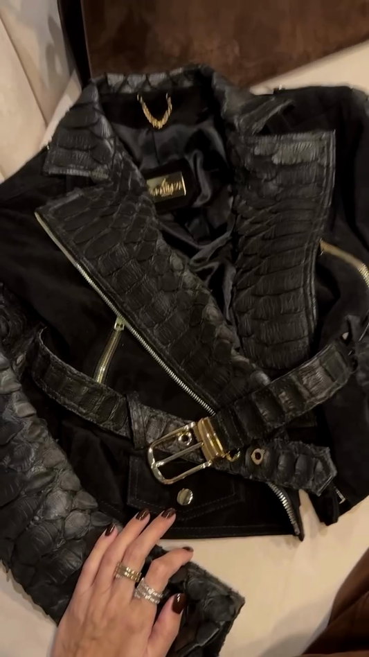 Black Faux Croc - Embossed Leather Jacket