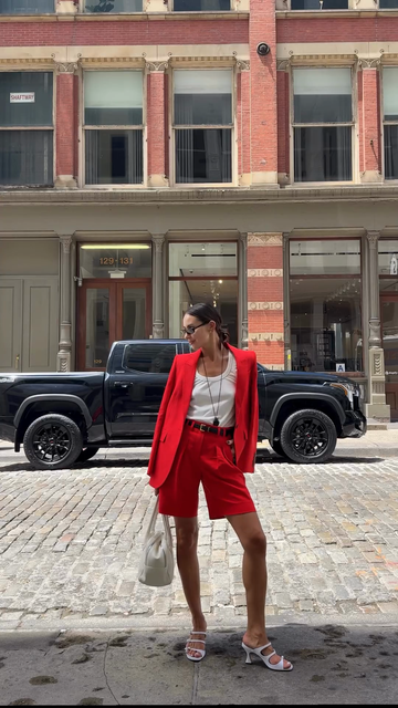 Red Blazer and Shorts Set