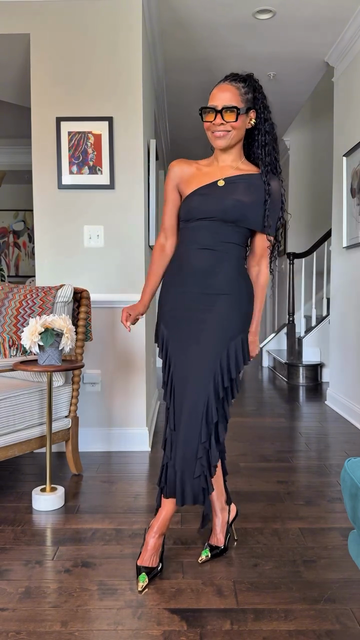 One - shoulder Ruffled Midi Dress