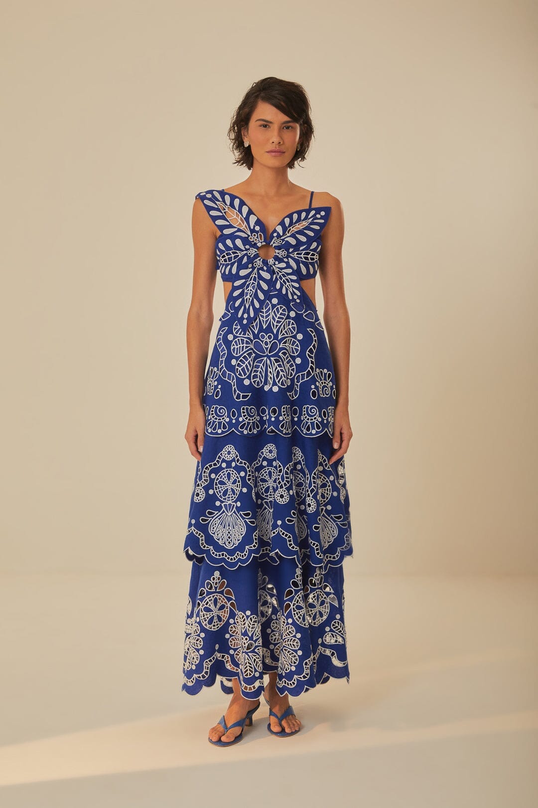 Blue Cut - Out Embroidered Maxi Dress