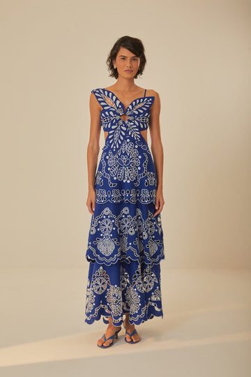 Blue Cut - Out Embroidered Maxi Dress