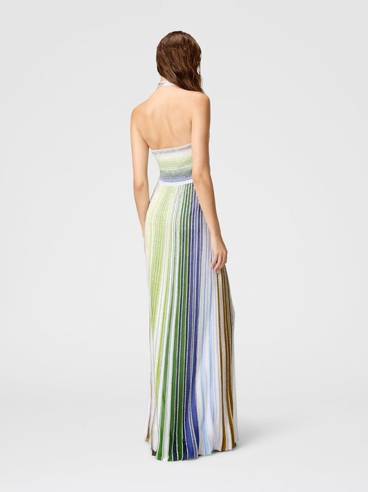 Color - Block Striped Halter Maxi Dress