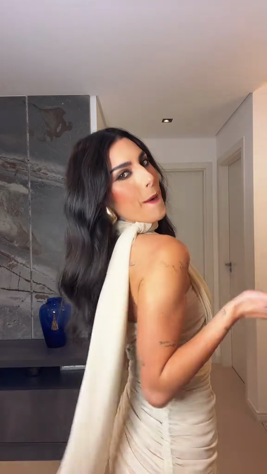 Beige Draped Halter Mini Dress