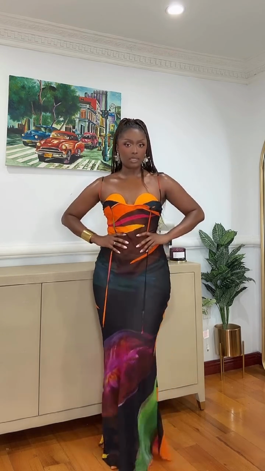 Color - Block Halter Maxi Dress