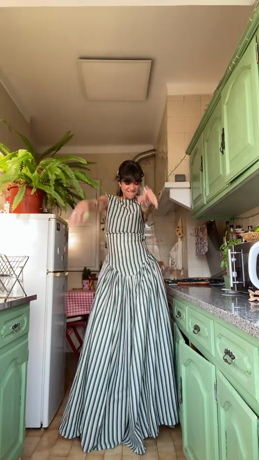 Green and White Striped Maxi Dress