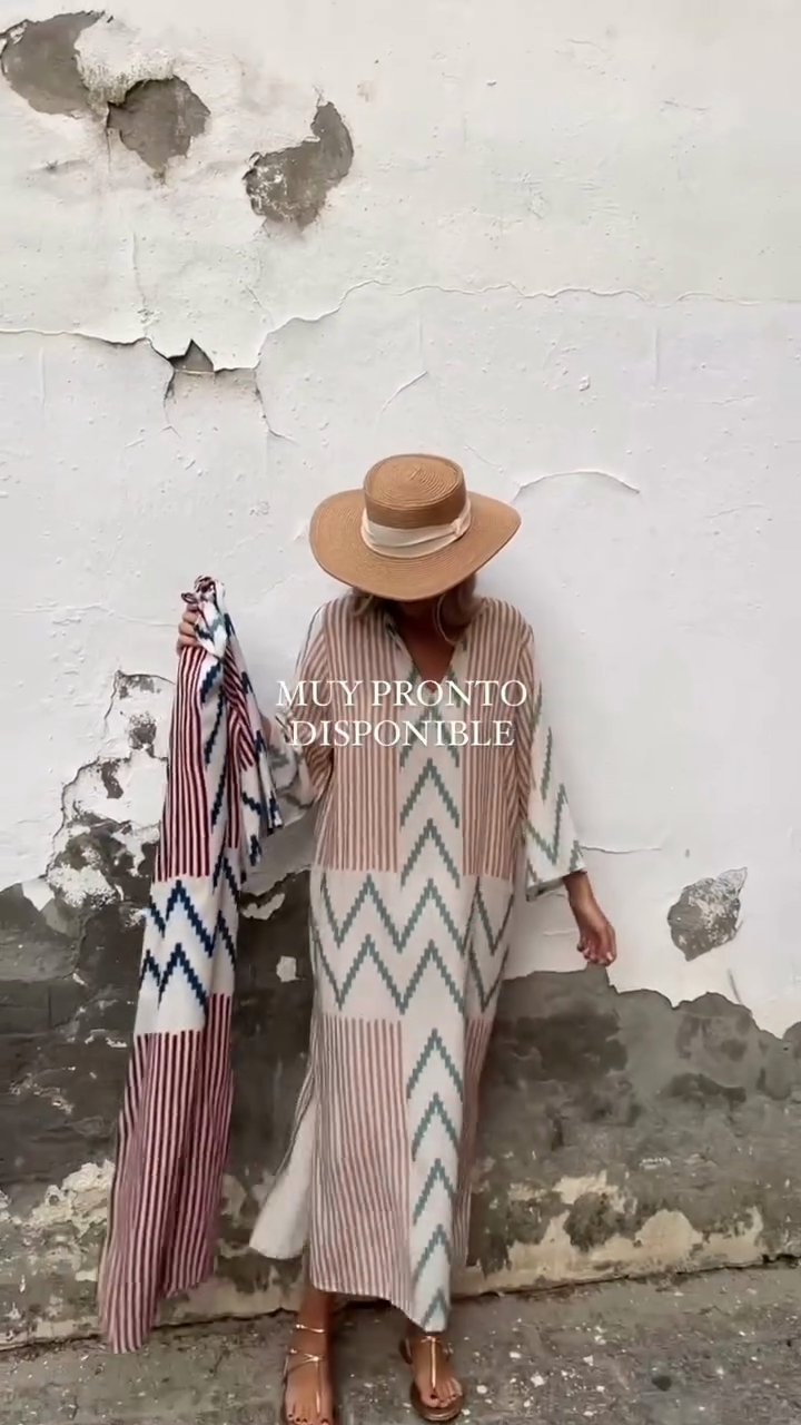 Geometric Pattern Striped Kaftan Dress
