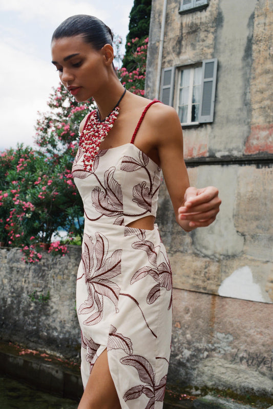 Leaf - Print Strappy Maxi Dress
