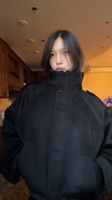 Black High - Collar Button - Up Coat