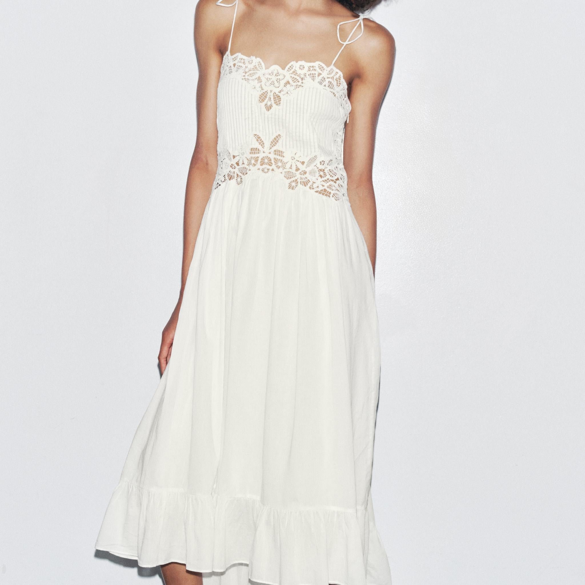 White Crochet - Detail Midi Dress