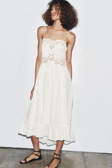 White Crochet - Detail Midi Dress