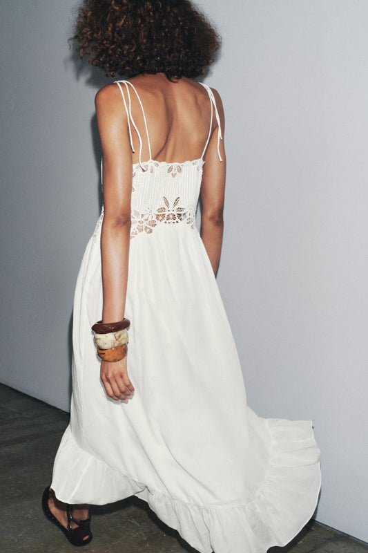 White Crochet - Detail Midi Dress