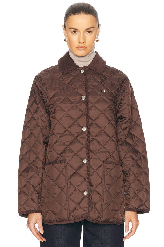 Brown Quilted Jacket with Corduroy Collar