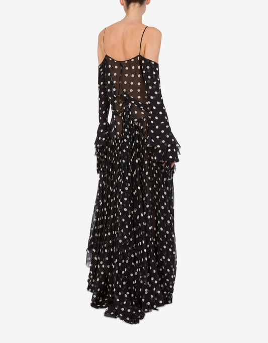 Black Polka - Dot Off - the - Shoulder Maxi Dress