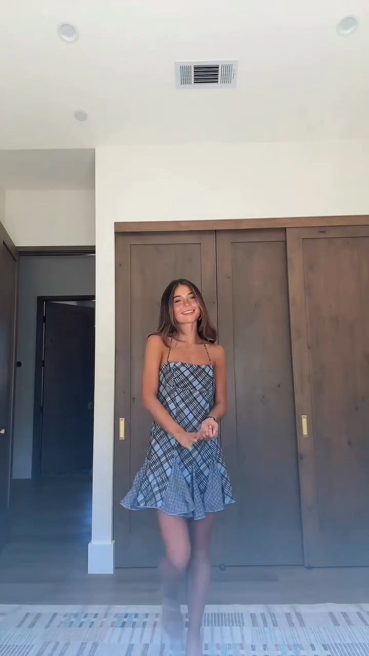 Blue Check Spaghetti Strap Mini Dress