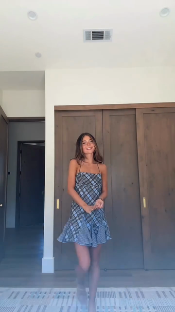 Blue Check Spaghetti Strap Mini Dress