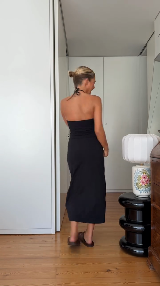 Black Halter - neck Midi Dress