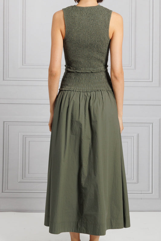 Olive Green Smocked Maxi Dress