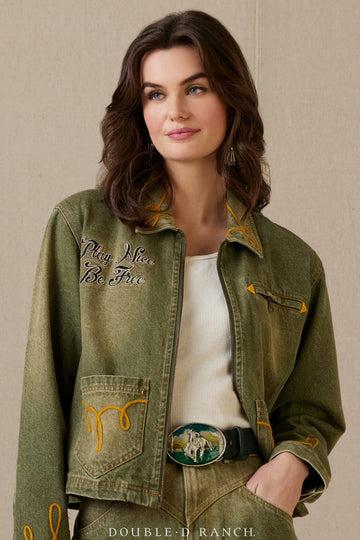 Green Denim Embroidered Jacket