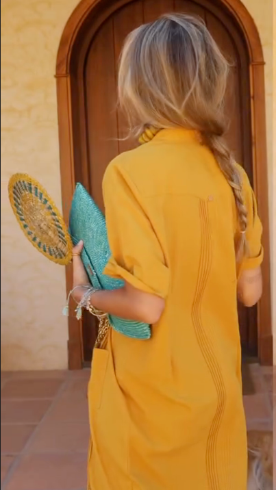 Yellow Embroidered Longline Shirt Dress