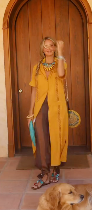 Yellow Embroidered Longline Shirt Dress