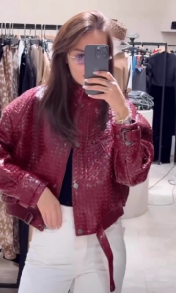 Burgundy Textured Leather Jacket