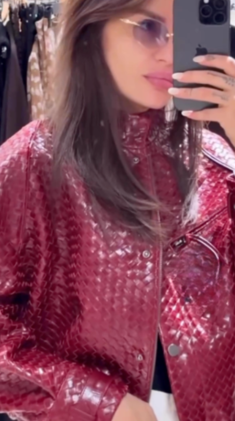 Burgundy Textured Leather Jacket