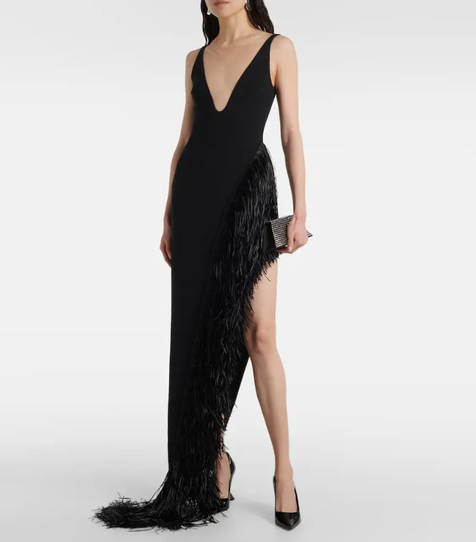 V-neck fringe-detailed maxi dress