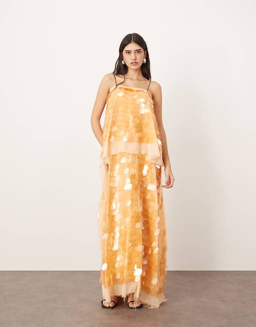 Orange Sequin Maxi Dress