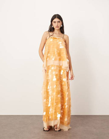 Orange Sequin Maxi Dress