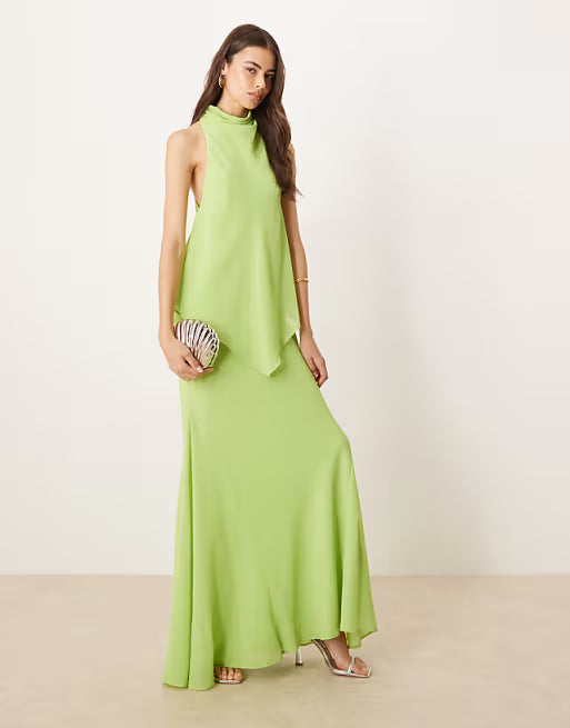 Lime Green Halter Top and Maxi Skirt Set