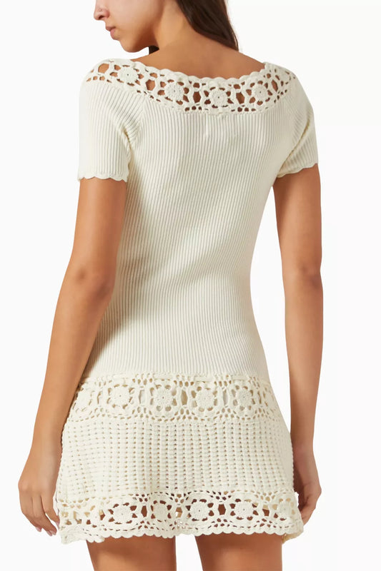 Trimmed Rib Knit Mini Dress