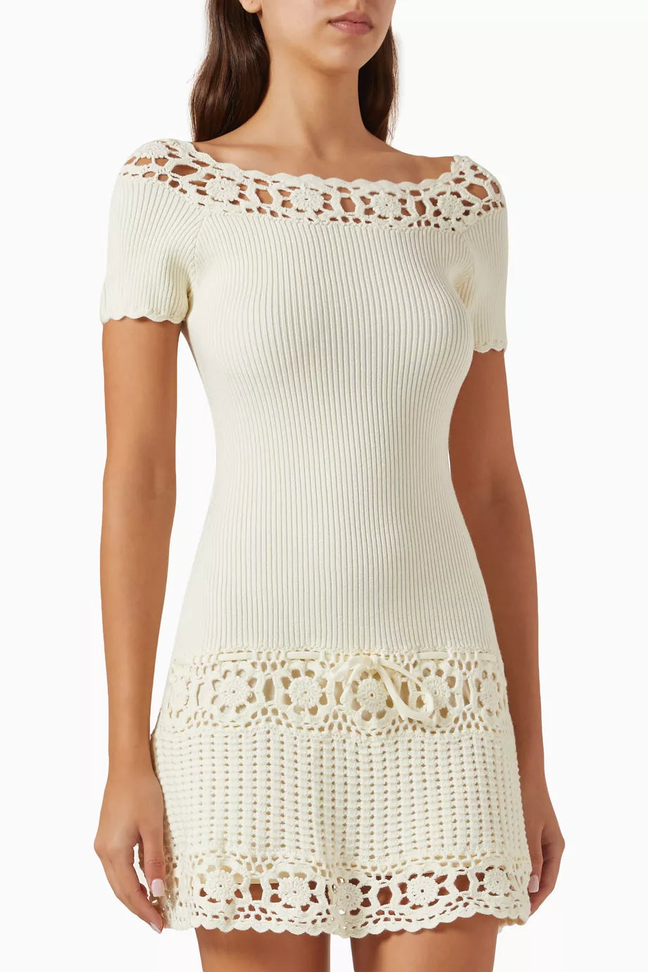 Trimmed Rib Knit Mini Dress