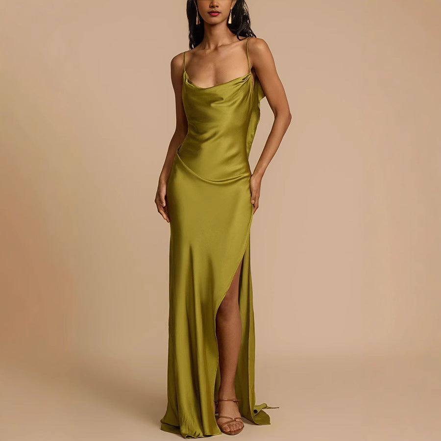 Olive Green Cowl - Neck Slip Maxi Dress