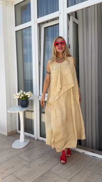 Beige Asymmetric Layered Maxi Dress