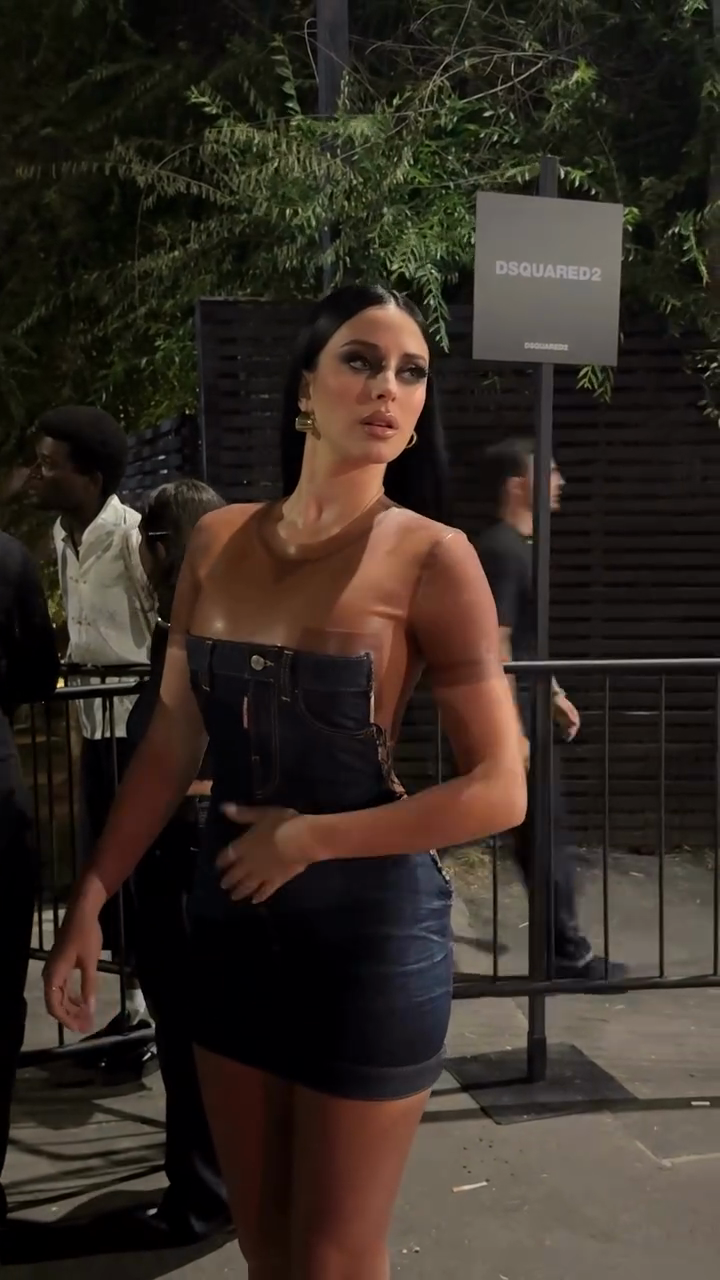 Denim and Sheer Panel Mini Dress