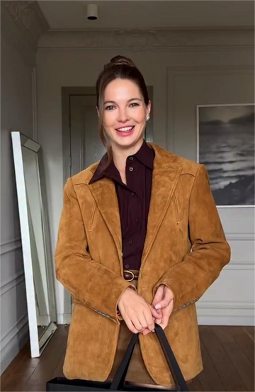 Brown Suede Blazer with Contrast Collar