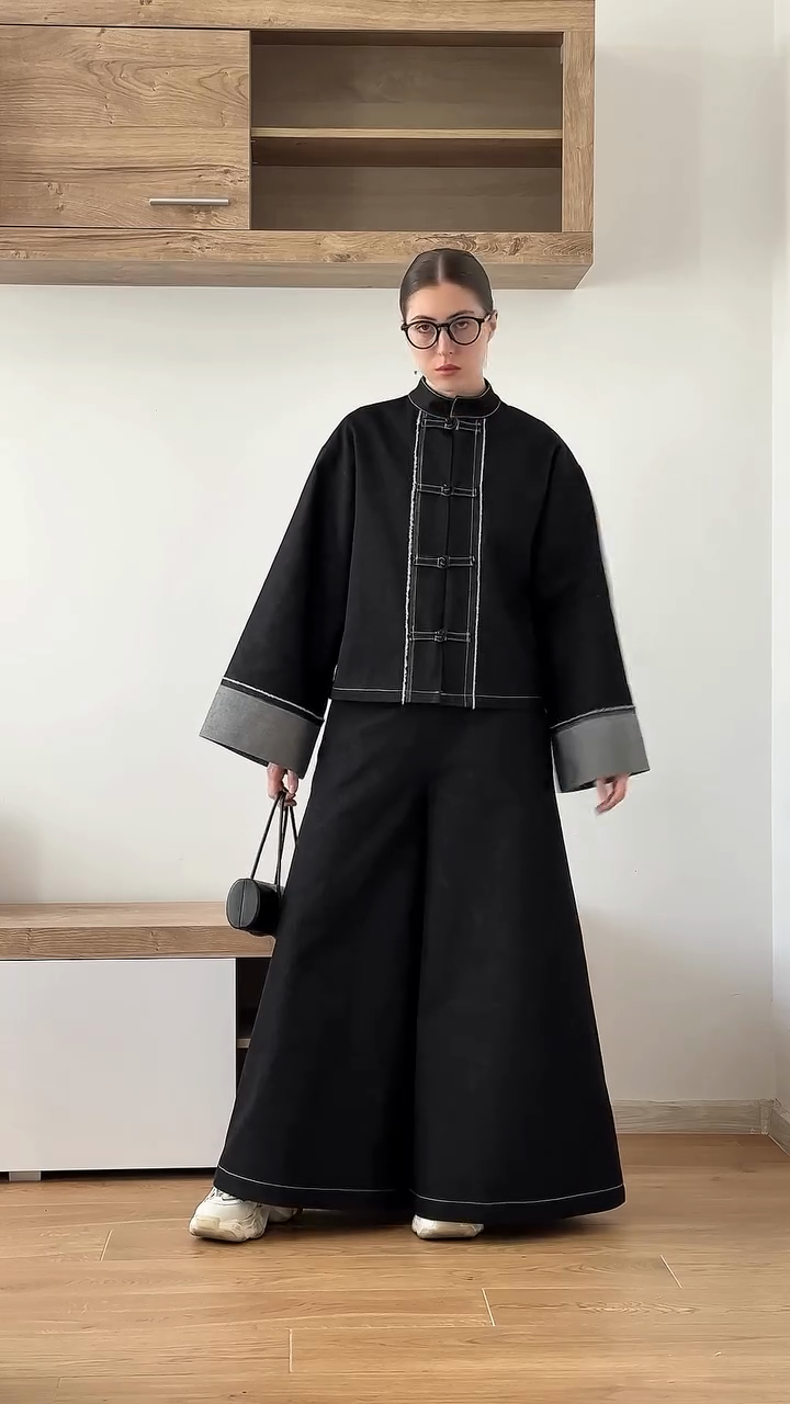 Black Wide - Leg Jumpsuit and Matching Jacket Set