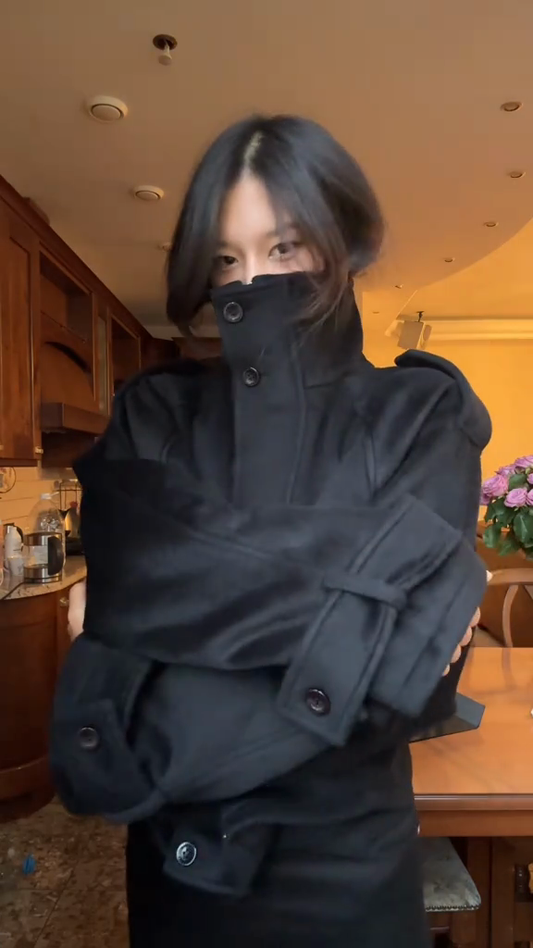 Black High - Collar Button - Up Coat