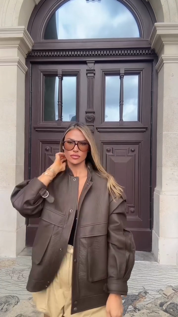 Dark Brown Puffed - Sleeve Leather Jacket