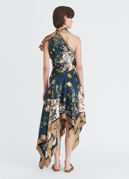 Navy Silk Scarf - Print Dress