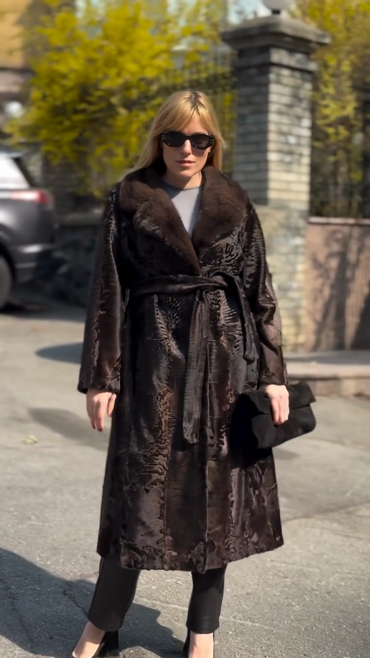 Brown Fur - Trimmed Long Coat