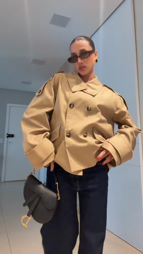 Beige Double - Breasted Trench Jacket