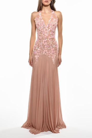 Floral Embroidered Halter Maxi Dress